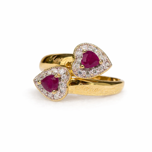 Anillo «tu y yo» doble corazón años 80
