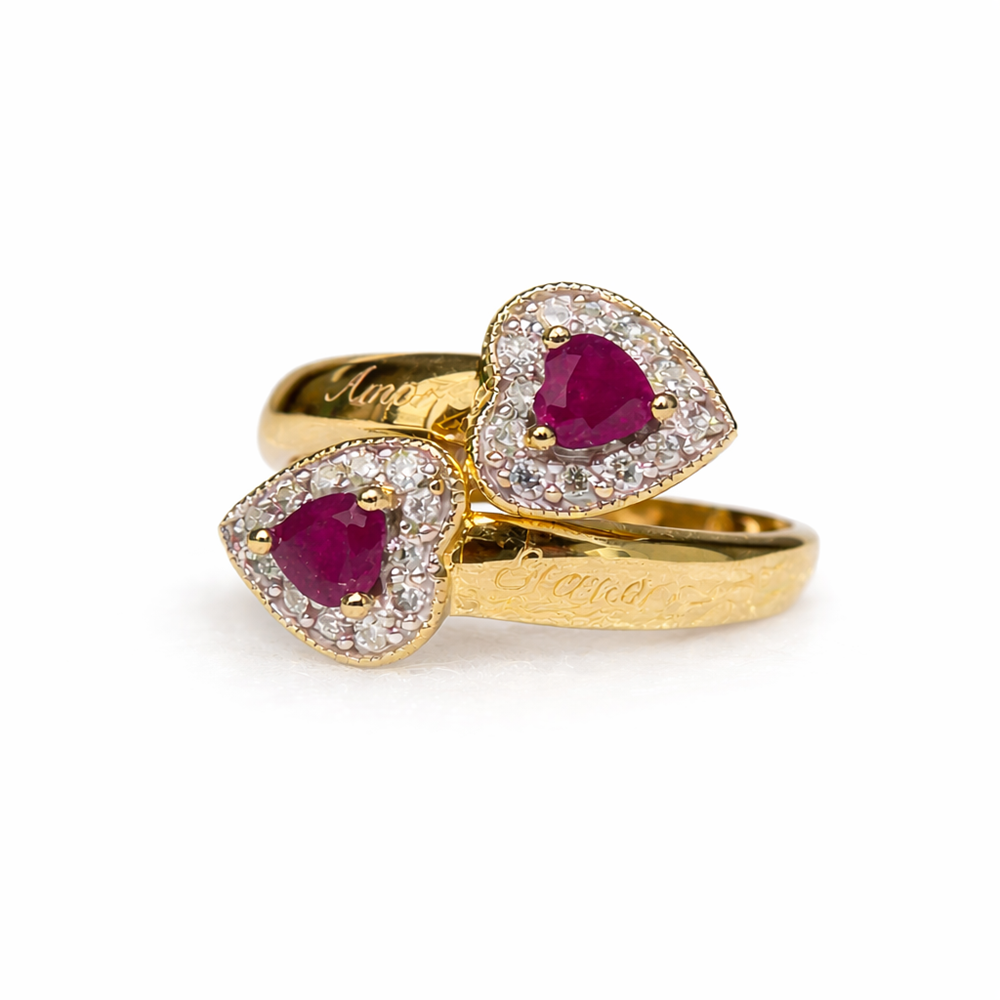 Anillo «tu y yo» doble corazón años 80 - Imagen 3