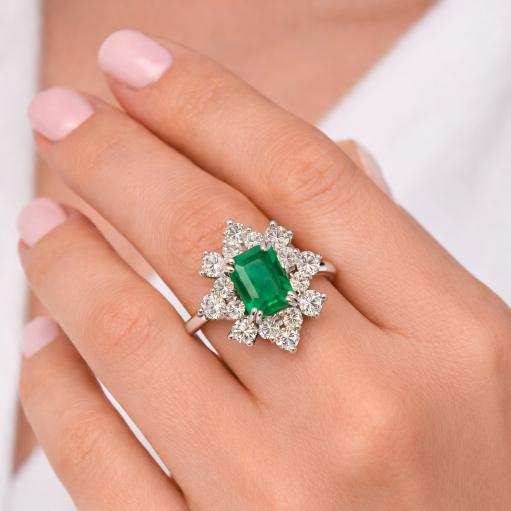 Anillo roseta esmeralda oval colombiana- diseño Carrera - Imagen 3