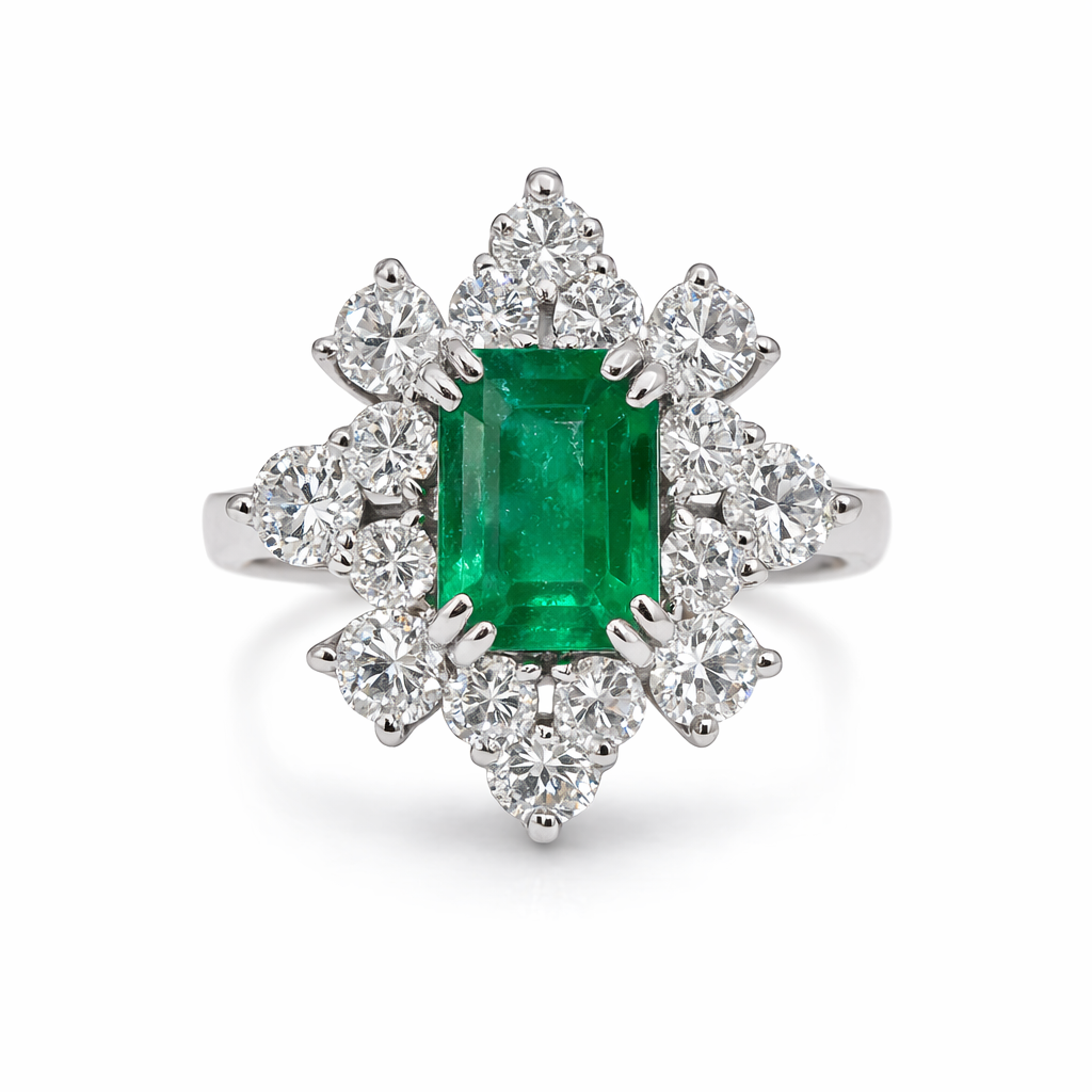 Anillo roseta esmeralda oval colombiana- diseño Carrera
