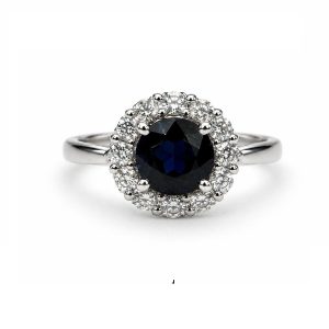 Anillo roseta zafiro y diamantes – diseño y fabricación Carrera