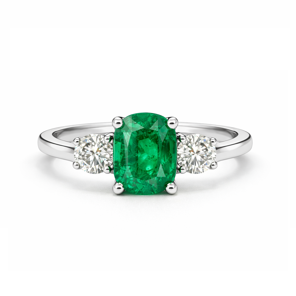 Anillo tresillo esmeralda colombiana – diseño Carrera