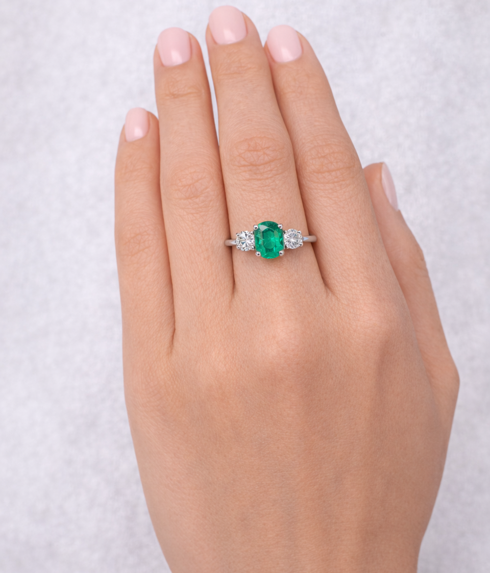Anillo tresillo esmeralda colombiana – diseño Carrera - Imagen 3