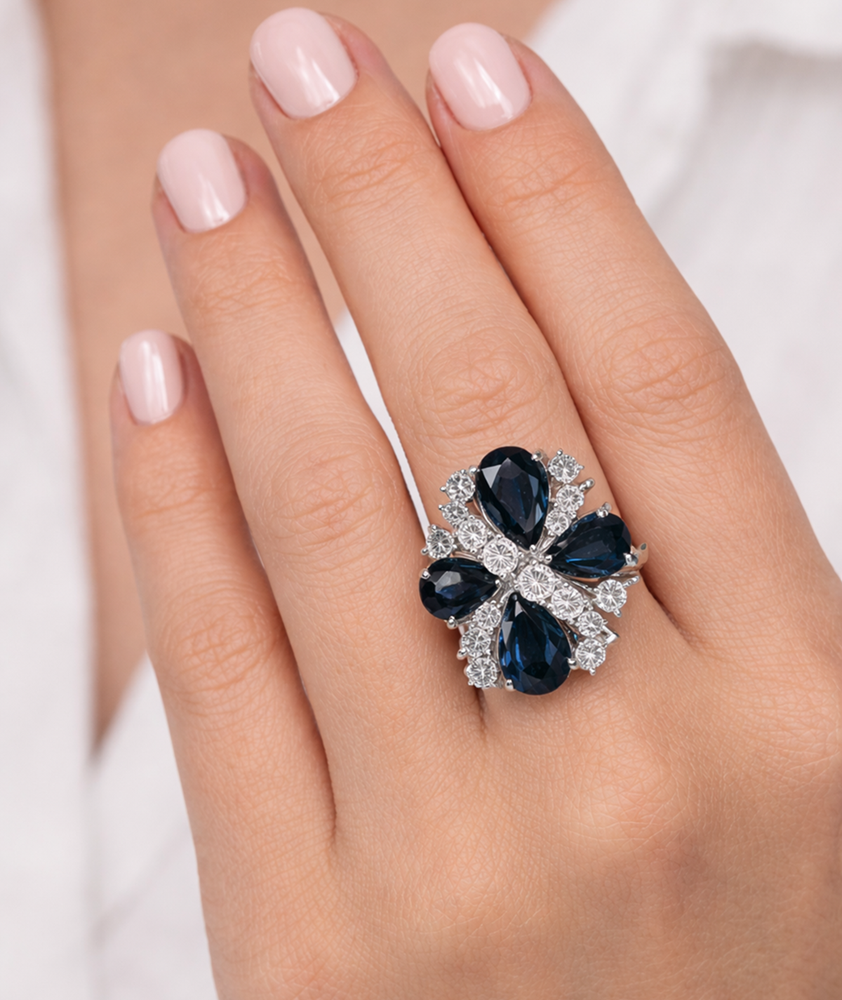 Anillo cocktail años 50 con zafiros y diamantes - Imagen 4