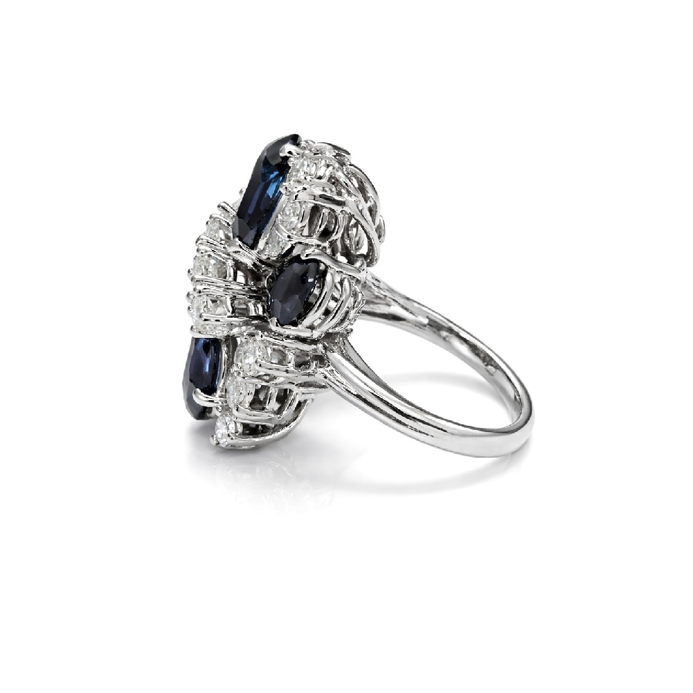 Anillo cocktail años 50 con zafiros y diamantes - Imagen 3