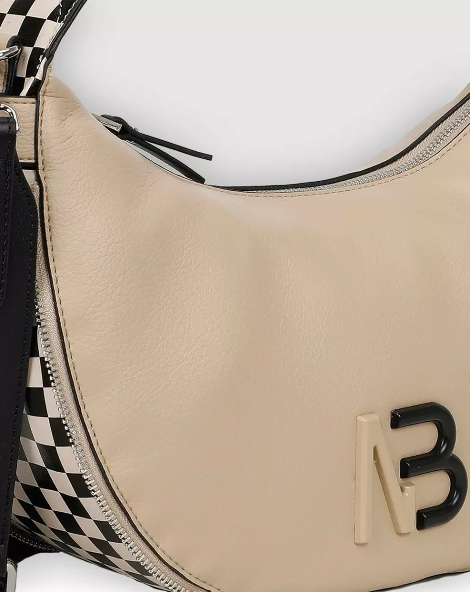 Bolso de hombro Binnari modelo Oslo beige y negro - Imagen 4