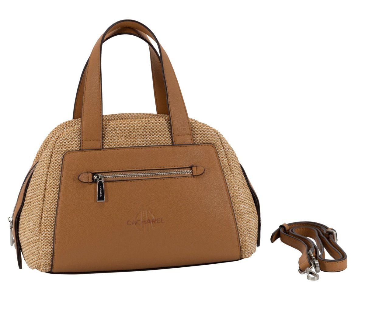 Bolso shopper CACHAREL rafia cuero con asas de mano
