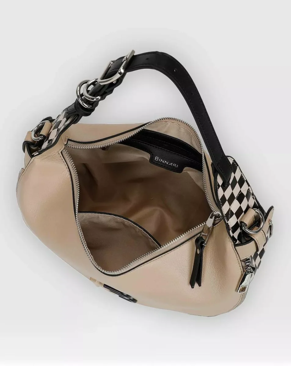 Bolso de hombro Binnari modelo Oslo beige y negro - Imagen 5