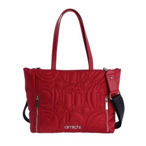 Bolso shopper AMICHI nylon con bandolera rojo