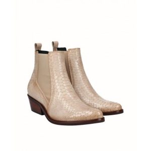 Botines cowboy para mujer VIGUERA en piel grabada color beig