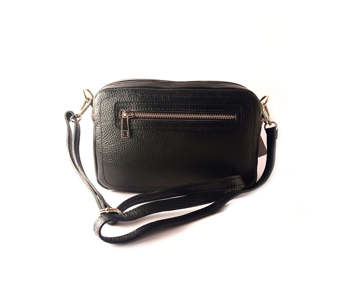 Bolso bandolera doble cremallera LB de piel legítima color negro - Imagen 4