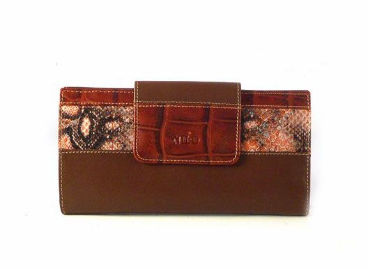 Cartera billetera mujer piel de calidad Nilo grande marrón combinada