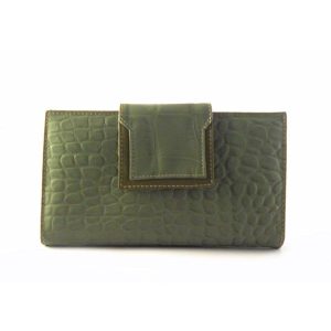 Billetera de piel grande para mujer NILO coco print verde