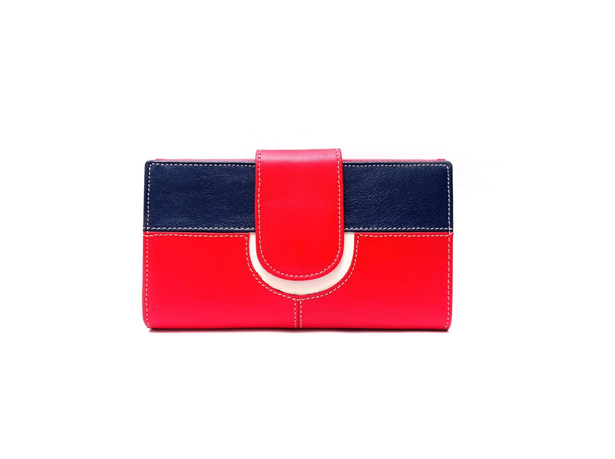 Cartera billetero grande para mujer en piel auténtica rojo y marino combinado - Imagen 2