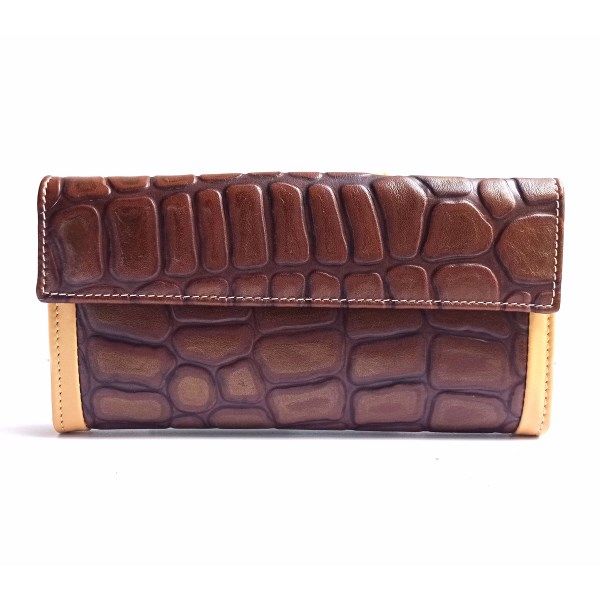 Cartera de piel mujer grande NILO coco print marrón brillo - Imagen 5