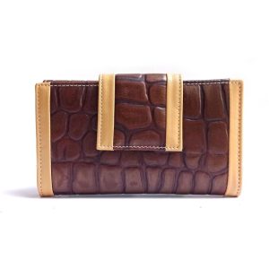 Cartera de piel mujer mediana NILO coco print marrón brillo