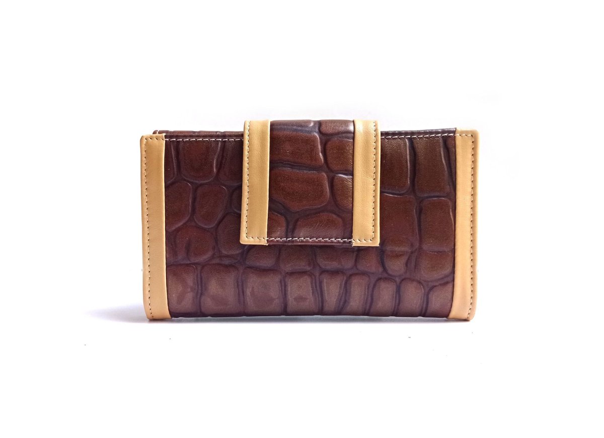 Cartera de piel mujer mediana NILO coco print marrón brillo