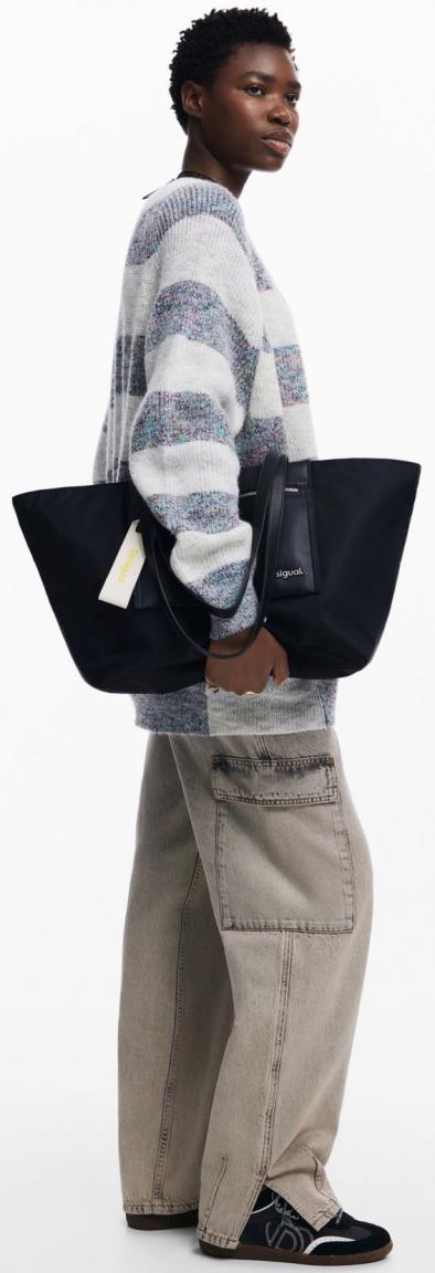 DESIGUAL – Bolso Shopper Grande Negro Mujer con Cremallera Desigual Priori 57 cm - Imagen 5