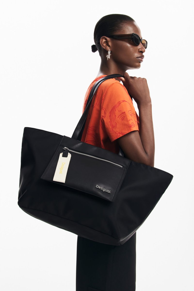 DESIGUAL – Bolso Shopper Grande Negro Mujer con Cremallera Desigual Priori 57 cm - Imagen 6
