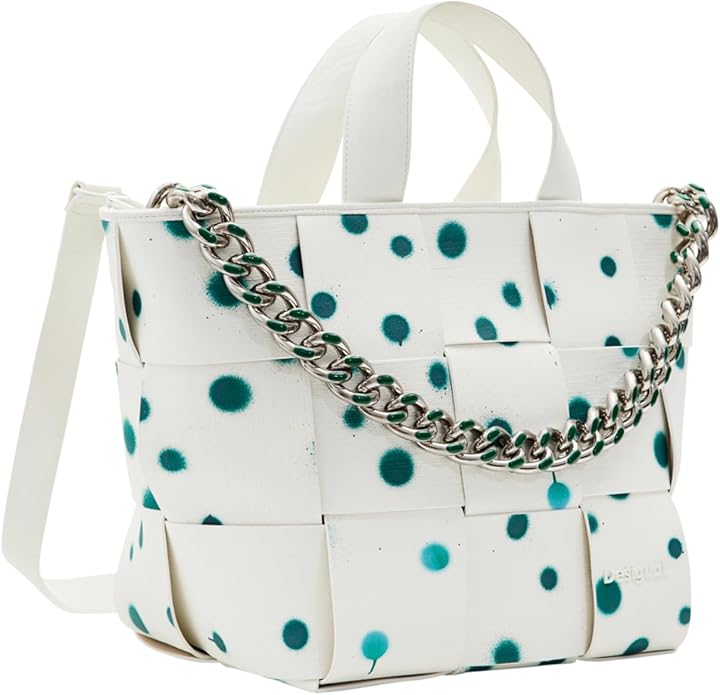 DESIGUAL – Bolso Shopper Desigual Valdivia Blanco Lunares Verde 24SAXP10 - Imagen 2