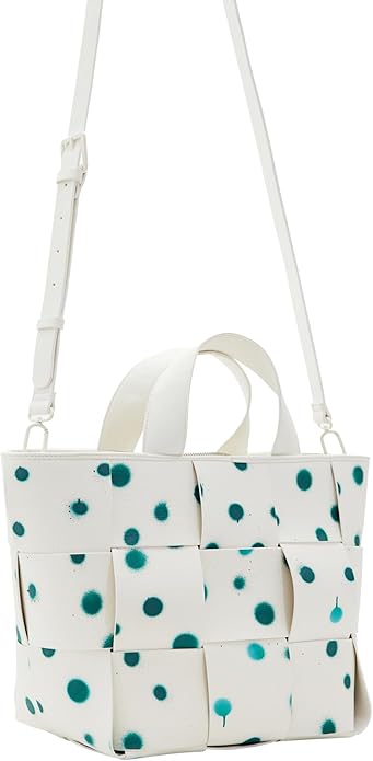 DESIGUAL – Bolso Shopper Desigual Valdivia Blanco Lunares Verde 24SAXP10 - Imagen 5