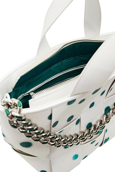 DESIGUAL – Bolso Shopper Desigual Valdivia Blanco Lunares Verde 24SAXP10 - Imagen 8