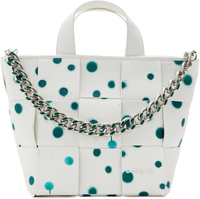 DESIGUAL – Bolso Shopper Desigual Valdivia Blanco Lunares Verde 24SAXP10 - Imagen 3