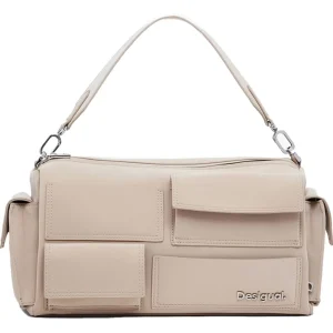DESIGUAL – Bolso Desigual Pocket Face Habana Beige Mujer Bandolera Multibolsillos 24WAXP09