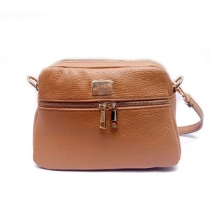Bandolera en piel doble compartimento beige
