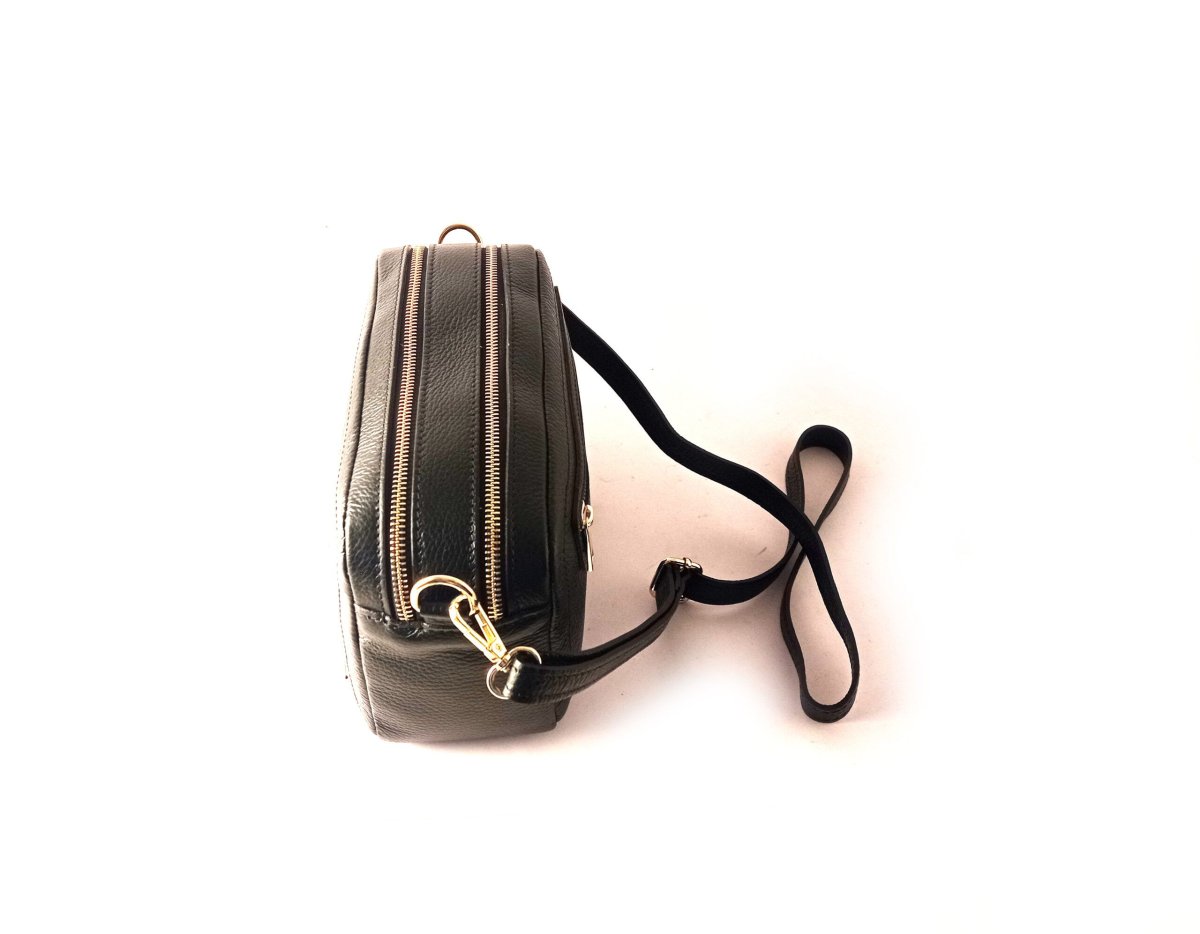 Bolso bandolera doble cremallera LB de piel legítima color negro - Imagen 5