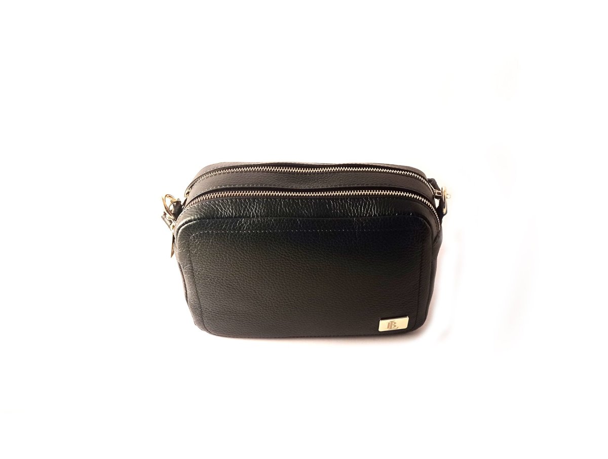 Bolso bandolera doble cremallera LB de piel legítima color negro - Imagen 3