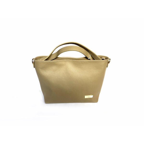 Bolso de mano dos asas en PIEL auténtica taupe - Imagen 3