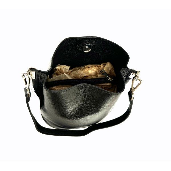 Bolso de hombro en piel auténtica negro - Imagen 3