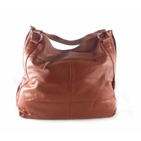 Bolso shopper en piel natural color cuero con doble asa - Imagen 3