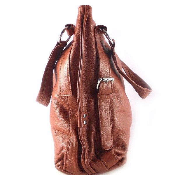 Bolso shopper en piel natural color cuero con doble asa - Imagen 4