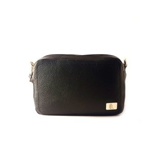 Bolso bandolera doble cremallera LB de piel legítima color negro