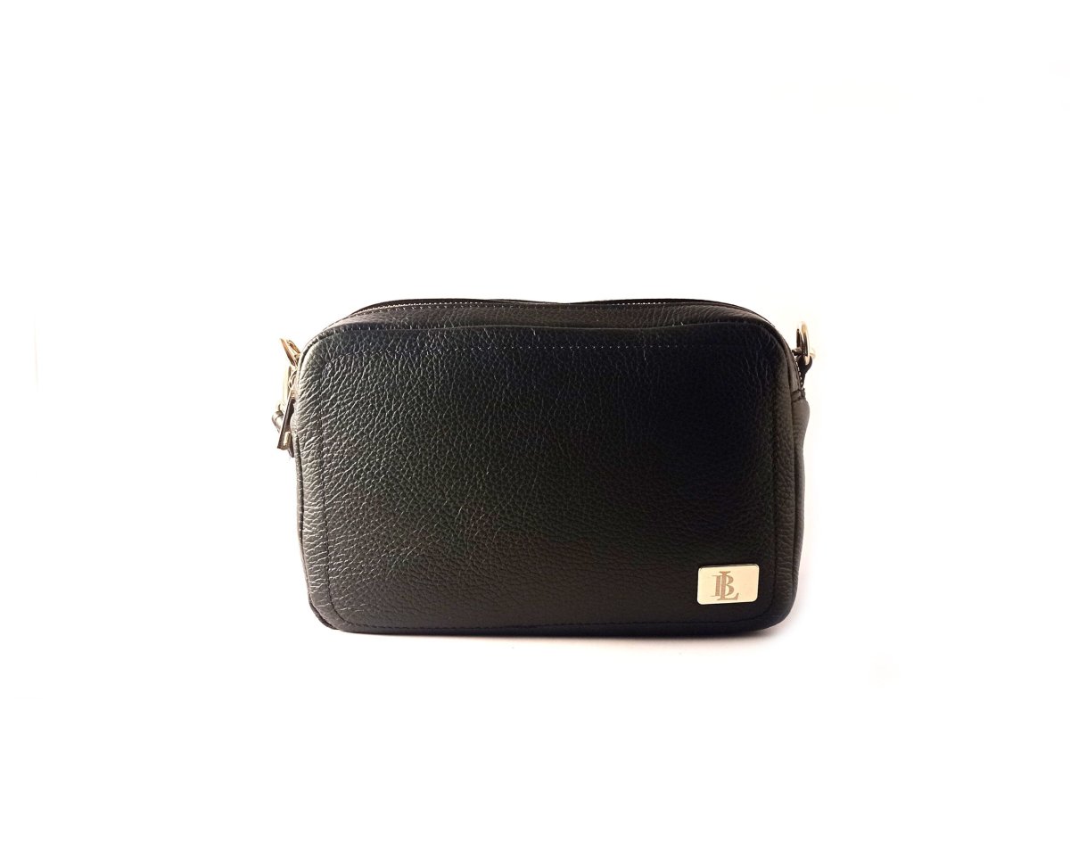 Bolso bandolera doble cremallera LB de piel legítima color negro