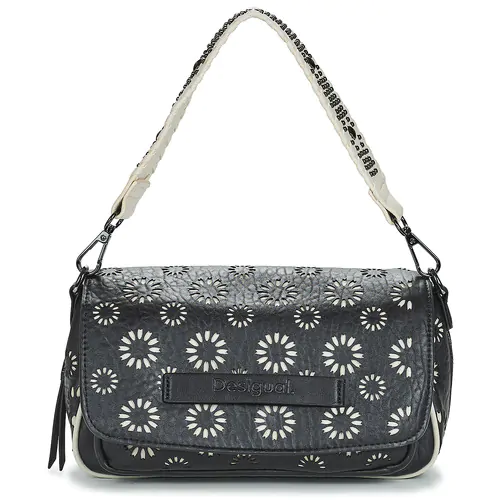 DESIGUAL – Bolso Amorina Tromso Negro Blanco Mujer Bandolera 2.2L Flores Tachuelas - Imagen 2