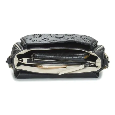 DESIGUAL – Bolso Amorina Tromso Negro Blanco Mujer Bandolera 2.2L Flores Tachuelas - Imagen 9