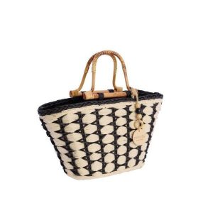 Capazo de mano con asas de madera AMICHI combinado negro