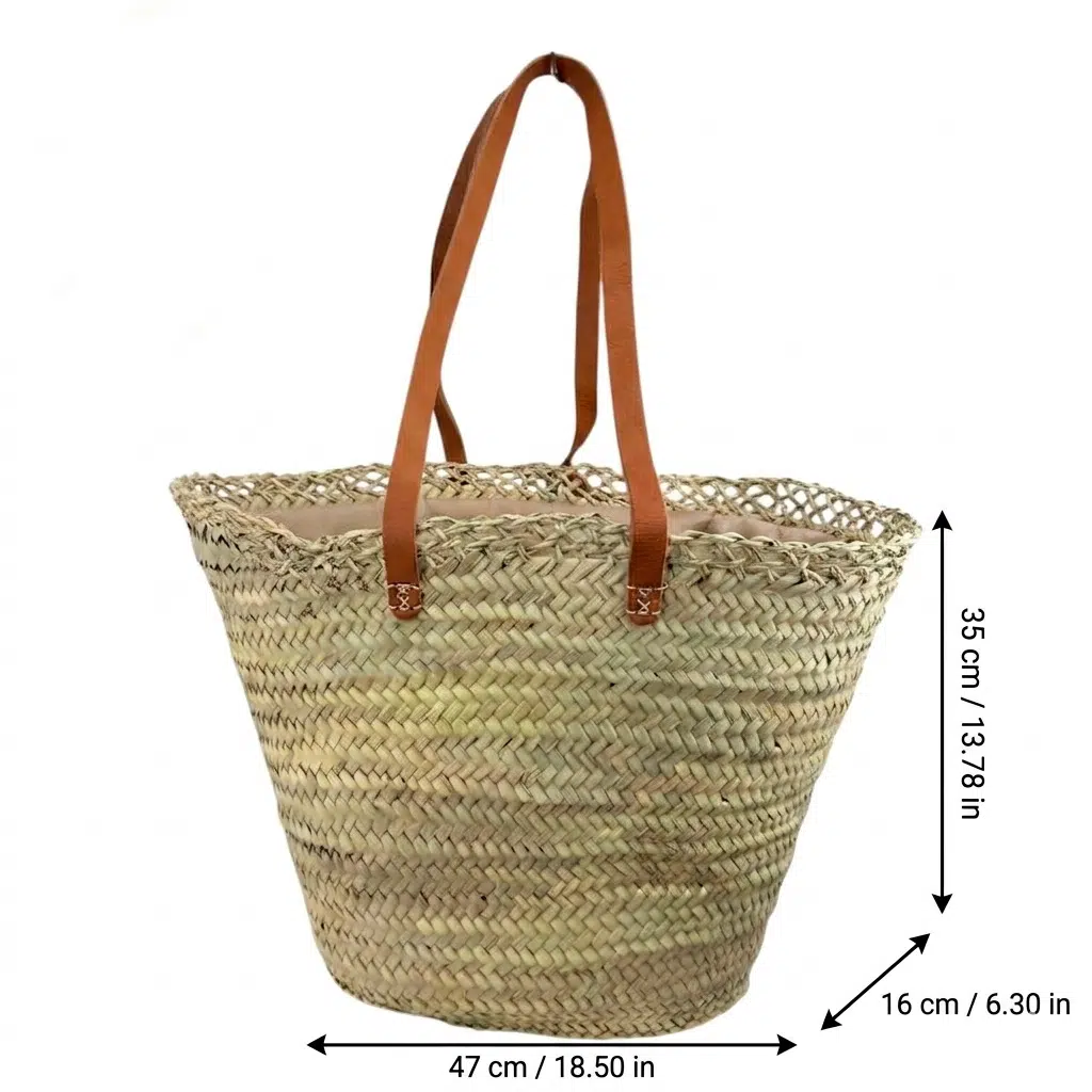 Cesta Capazo Grande de Mujer en Rafia Artesanal con 2 Asas Largas y Diseño Original