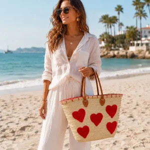 Cesta Capazo de Mujer en Rafia Artesanal con Diseño Original Estampado