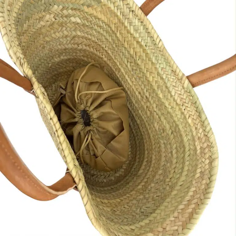 Cesta Capazo Artesanal para Playa/Piscina en Rafia con Asas Cortas de Piel - Imagen 3