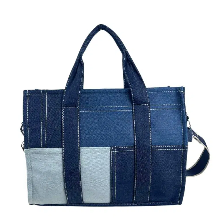 Bolso de Mano en Algodón Tipo Tote Grande para Mujer con Cremallera y Bolsillos Interiores - Imagen 3