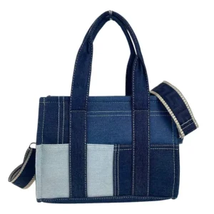Bolso de Mano en Algodón Tipo Tote Pequeño para Mujer con Asas Cortas y Tira Bandolera