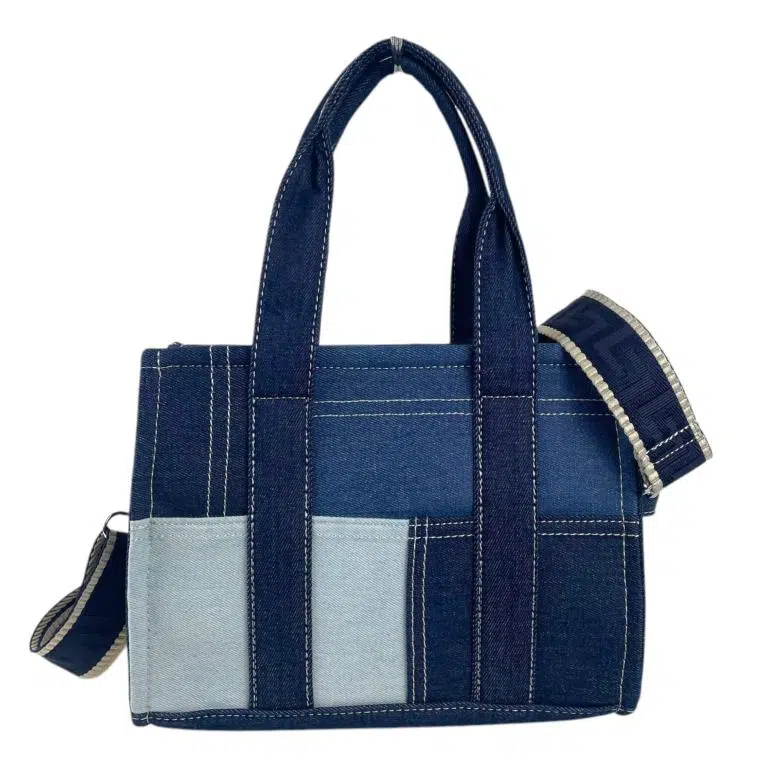 Bolso de Mano en Algodón Tipo Tote Pequeño para Mujer con Asas Cortas y Tira Bandolera - Imagen 2