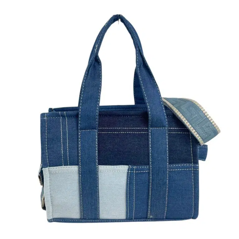 Bolso de Mano en Algodón Tipo Tote Pequeño para Mujer con Asas Cortas y Tira Bandolera - Imagen 3