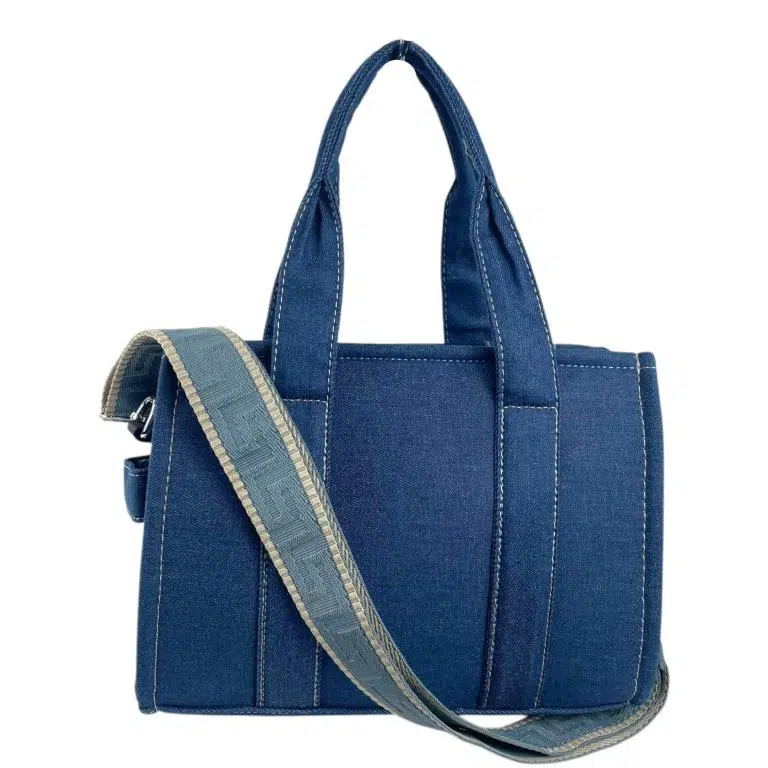Bolso de Mano en Algodón Tipo Tote Pequeño para Mujer con Asas Cortas y Tira Bandolera - Imagen 4