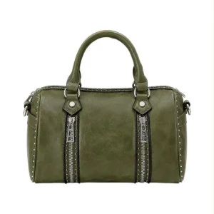 Bolso de Mano Sintético con Tachuelas y 2 Cremalleras Enterizas Decorativas para Mujer