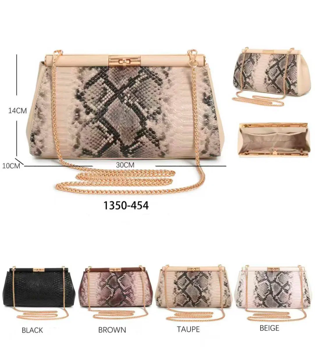 Bolso Sintético tipo Clutch con Estampado de Serpiente y Asa Larga de Cadena para Mujer - Imagen 3
